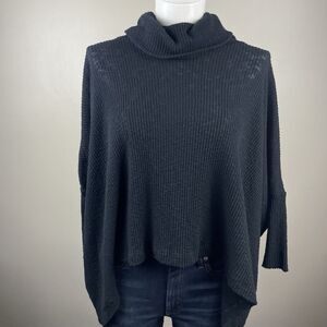 Free People Beach XS  World Traveler Cowl Neck Split Back Pullover Top Black